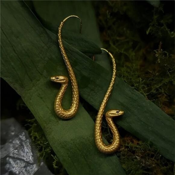 Bold Golden Cobra Snake Drop Earrings - Picture 4 of 5